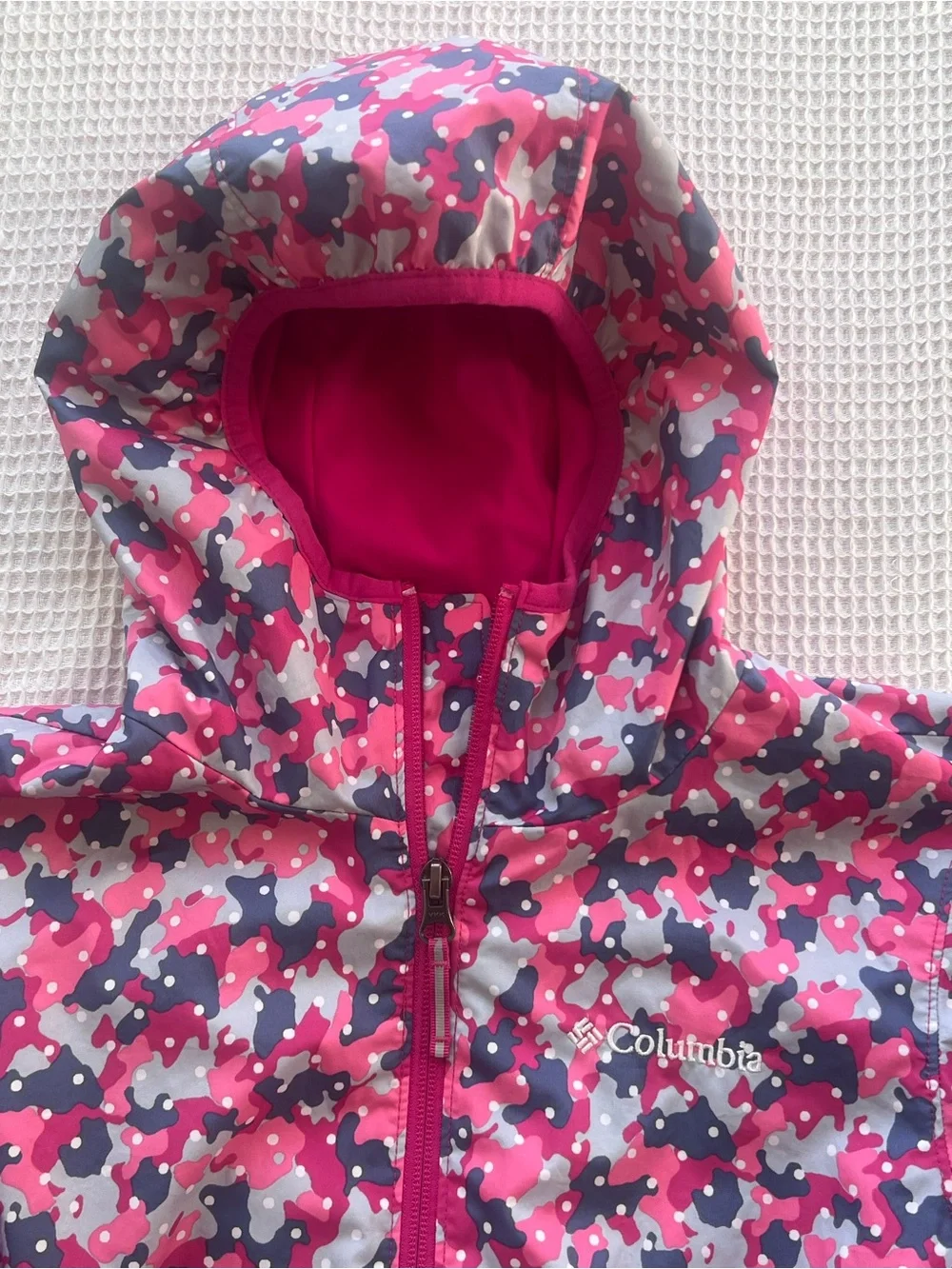 Columbia Pink & Purple Girl’s Hooded Rain Outdoor Athletic Zip Jacket Sz M